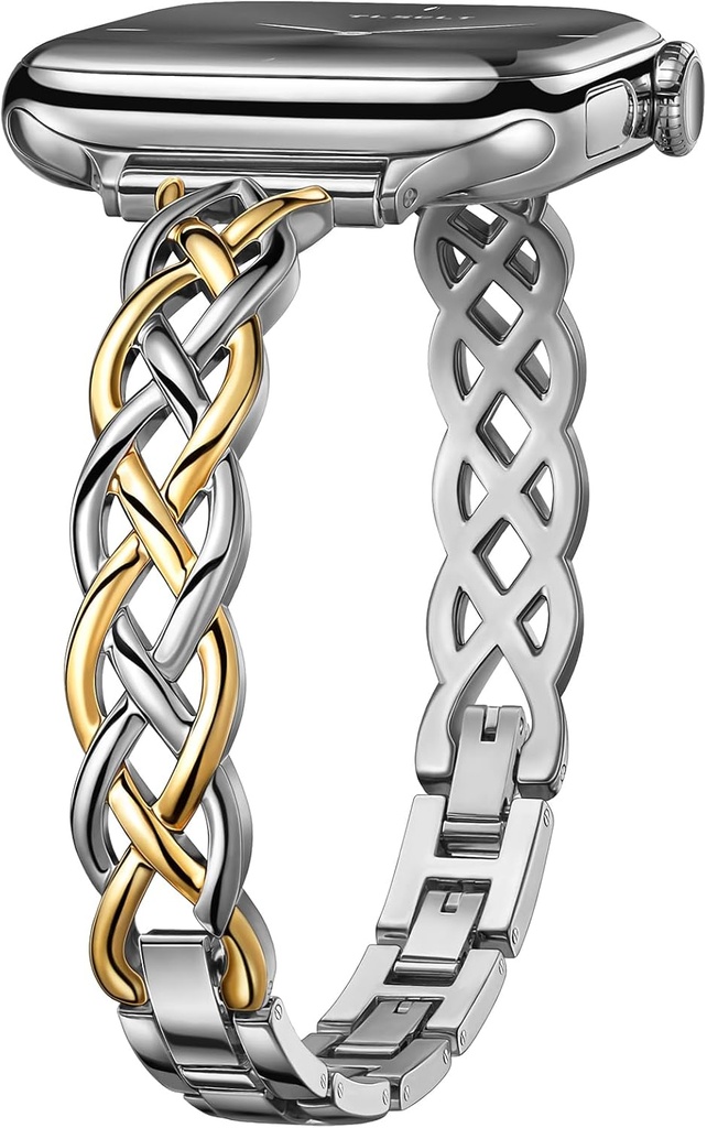 Silm Bracelet Compatible with Apple Watch Bands 38/40/41/42/44/45/46/49mm for Women, Celtic Thin Dressy Stainless Steel Metal Designer Fancy Strap for iWatch Series 11 10 9 8 7 6 5 4 3 SE Ultra