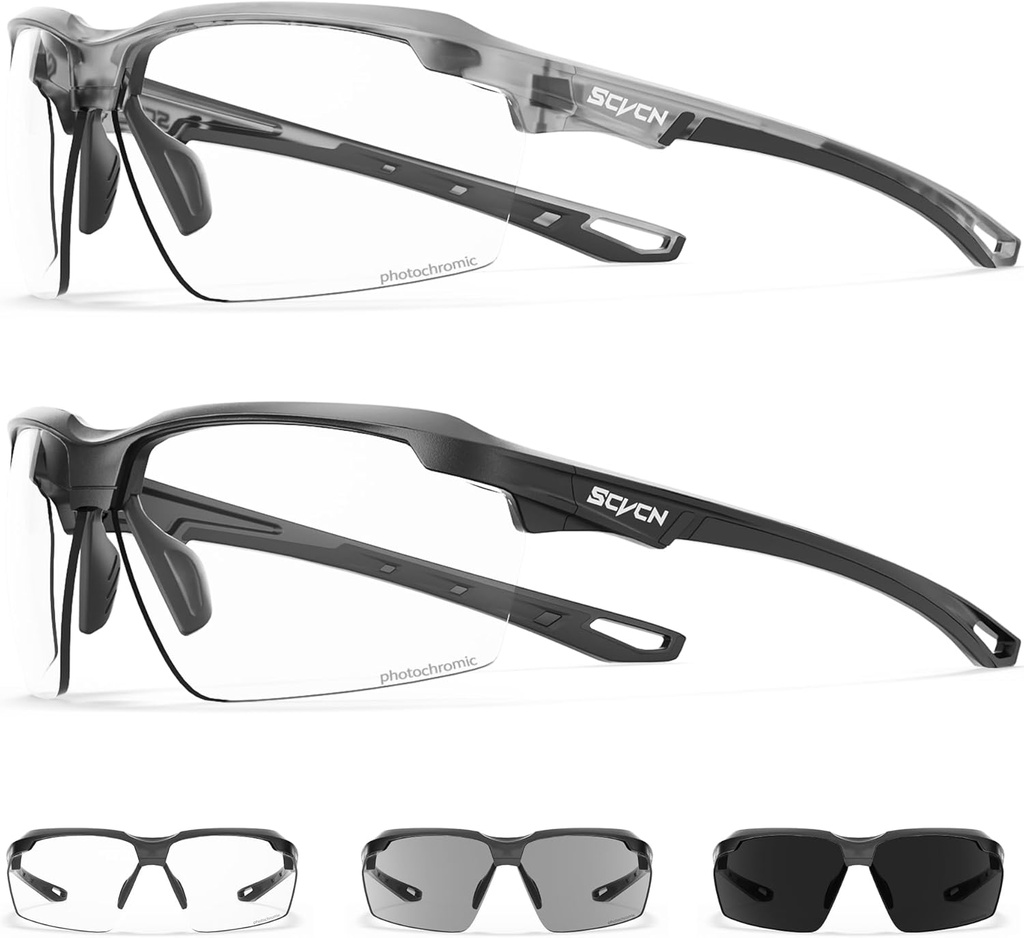 SCVCN Photochromic Sunglasses Sports Cycling Glasses for Men Women Youth Clear Glasses UV400 Protection MTB Running S87