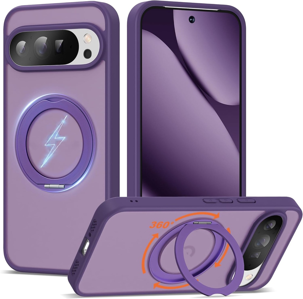 Compatible with Google Pixel 9 Pro XL/Pixel 10 Pro XL Case with 360° Magnetic Ring Stand [Compatible with Mag-Safe] Shockproof Translucent Phone Case 6.8" for Women Men, Purple
