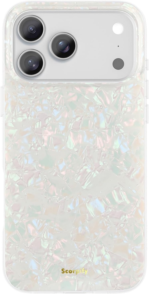 SCORPIFY for iPhone 17 Pro Case [Compatible with MagSafe] with Colorful Pearl Iridescent Design, Cute Clear Magnetic Phone Cover for Women Girls and Men, Bumper with Mother of Pearl Shell Pattern