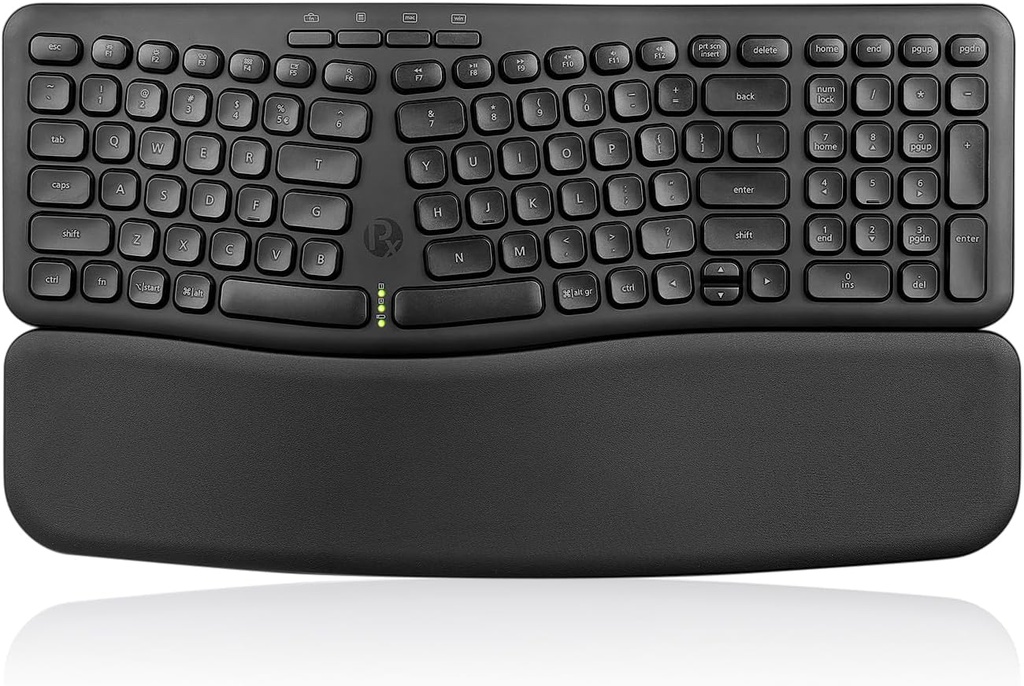 Perixx PERIBOARD-636B US, Wireless Ergonomic Compact USB Keyboard - Wireless 2.4G Technology - Build-in Number Pad - Detachable Wrist Rest - - Silent Typing - Black
