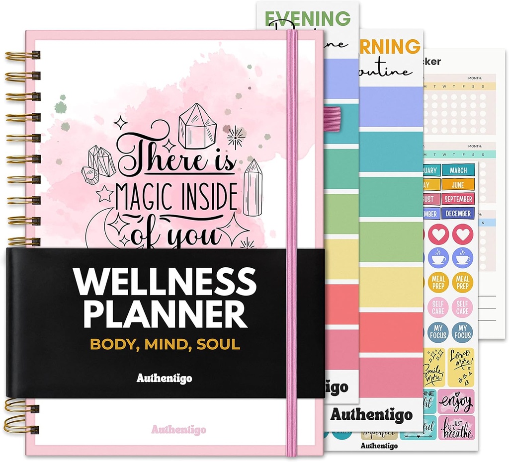 Wellness Planner - Self Care Journal with Agenda for Tracking Weight Loss Diet, Fitness and Achieving Health Goals, Undated, 7" X 10", Magic Inside
