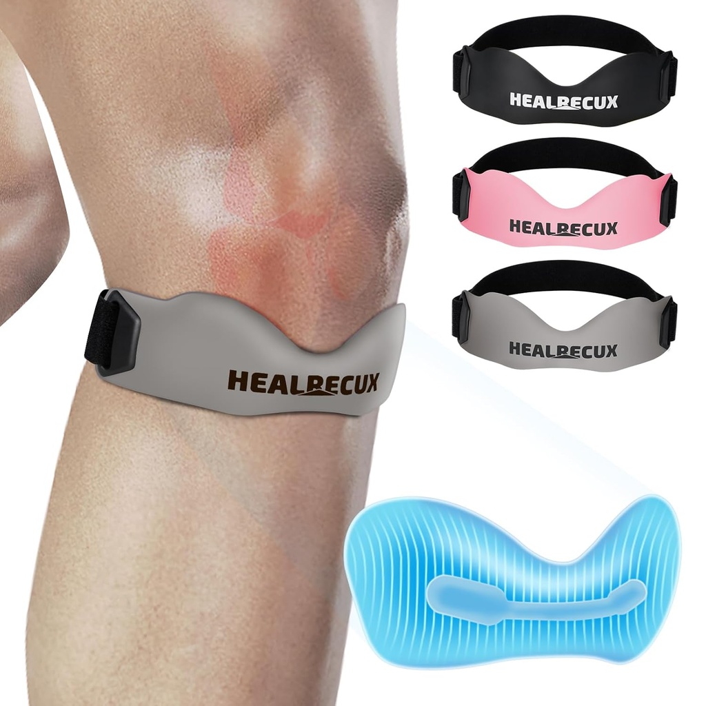 Silicone Patellar Tendon Support Strap, Adjustable Non-Slip Patella Band Stabilizer Knee Brace for Jumpers Knee, Tendonitis, Basketball, Volleyball, Squats, Gray