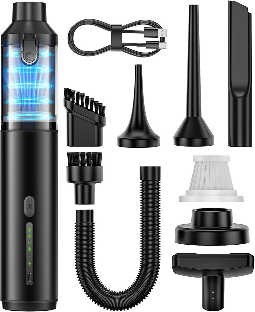 Car Vacuum Portable Cordless Handheld Vacuum Cleaner 4-in-1 Mini Cordless Vacuum with 2 Suction Modes and 16000pa Suction Power Blowing & Inflating 2 Modes Handheld Vacuum for Car, Desk, Keyboards