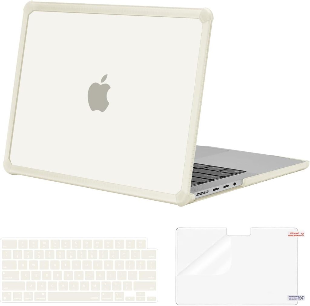 MOSISO Compatible with MacBook Pro 14 inch Case 2025-2021 M4 M3 M2 M1 A3112 A3185 A3401 A2918 A2992 A2779 A2442, Anti-Cracking Heavy Duty TPU Bumper Hard Case&Keyboard Skin&Screen Film, Beige