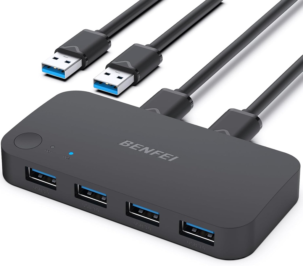 USB 3.0 Switch, USB Switch 2 Computers Share 4 USB for PC, Mouse, Keyboard, Printer, Scanner, USB KVM Switch Selector Compatible with Windows, Mac, Linux