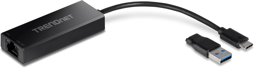 TRENDnet USB-C 3.1 to 2.5GBASE-T Ethernet Adapter, TUC-ET2G, NDAA & TAA Compliant, Windows & Mac Compatible, USB Type-C to USB-A Converter Included, Up to 2.5Gbps Speeds, Black