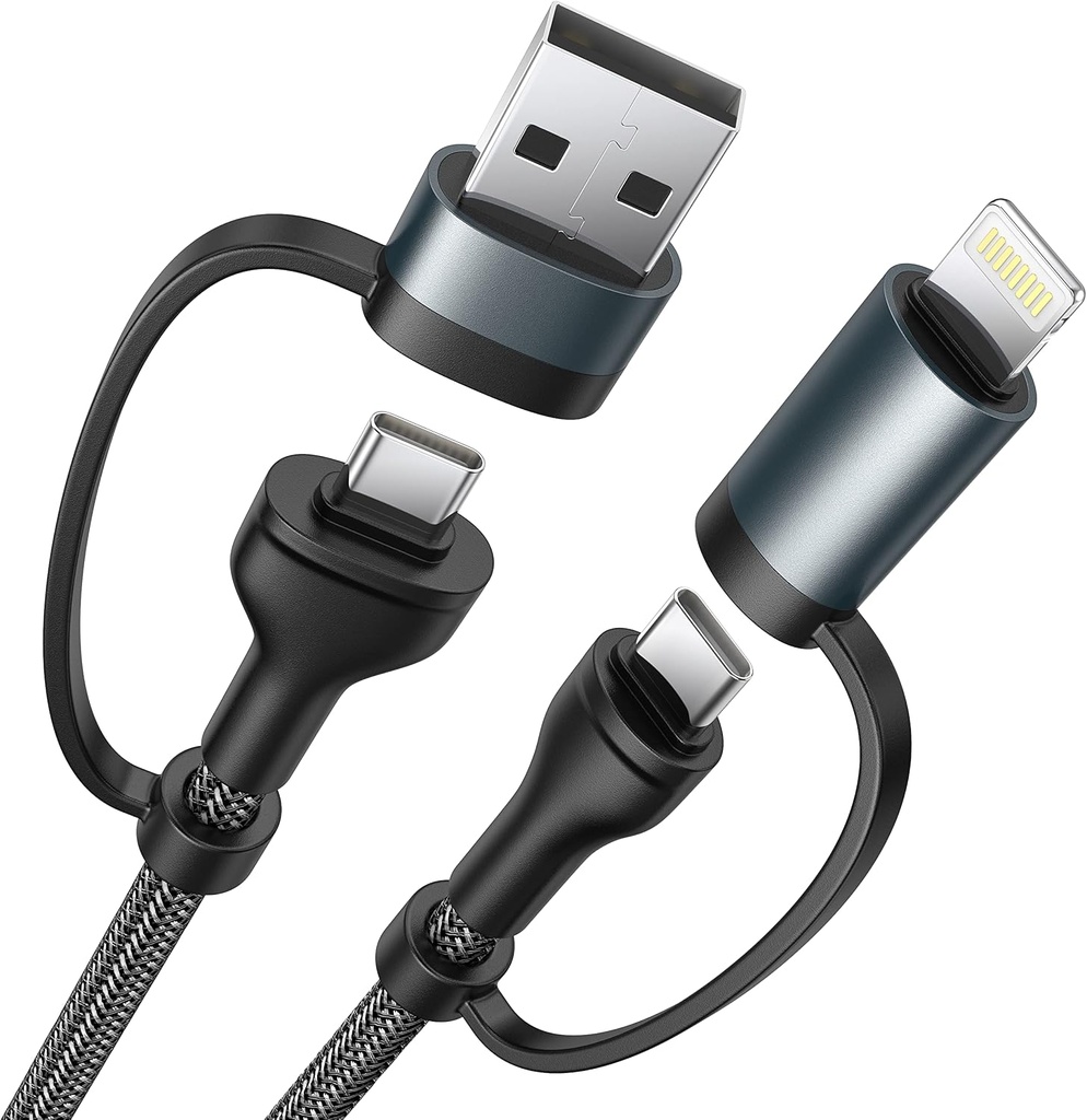 4 in 1 Charging Cable, USB C Lightning Adapter USB C to USB C 60W PD [Fast Charging & Data Sync] 4 in 1 Multi Charger for iPhone 16 15 14 13 12,MacBook Pro 2023 iPad mini 6/Pro,Samsung Galaxy S22 S21