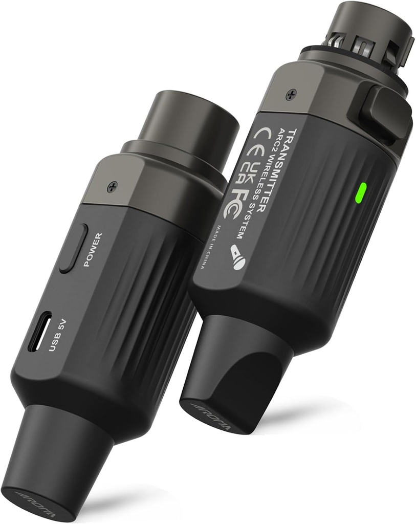 Aroma Wireless XLR Transmitter and Receiver, Professional UHF Wireless Microphone System for Stable Transmission, 7-Channel, 130ft Range, Wireless Mic Adapter for Dynamic Mics/PA/Mixer(ARC2)
