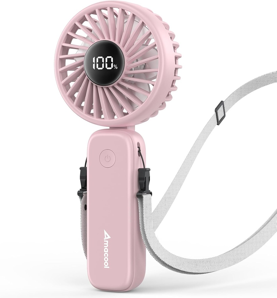 AMACOOL Handheld Fan Foldable, 5000mAh Rechargeable Hand Fans with Powerful Cooling, 4 Speeds, LED Display, Portable Fan for Travel,Concerts,Makeup,Lash,Outdoor Events,Gifts Women