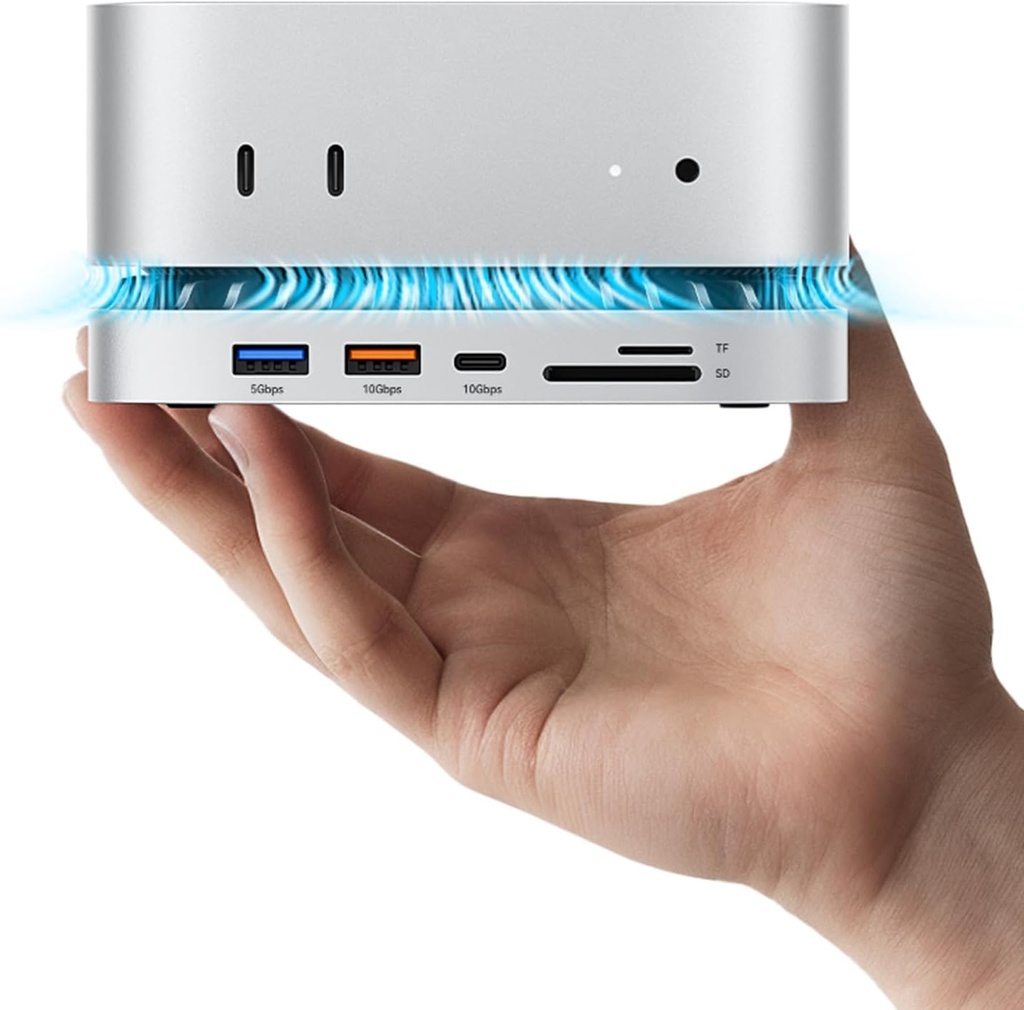 MOVE SPEED Mac mini M4 Dock with 2TB NVMe SSD, 10 in 1 Aluminum Stand Hub, 10Gbps USB-C/A, 4K60Hz HDMI, SD/TF Reader, Space-Saving Vertical Design