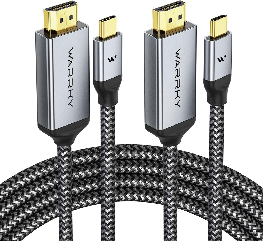 Warrky 4K 60Hz USB C to HDMI Cable 6ft 2Pack [Anti-Interference Gold-Plated Plugs] Aluminum Type-C to HDMI 2.0 Cord, Thunderbolt 3/4/5 Compatible for iPhone 15/16 Series, MacBook, iMac, iPad, Galaxy