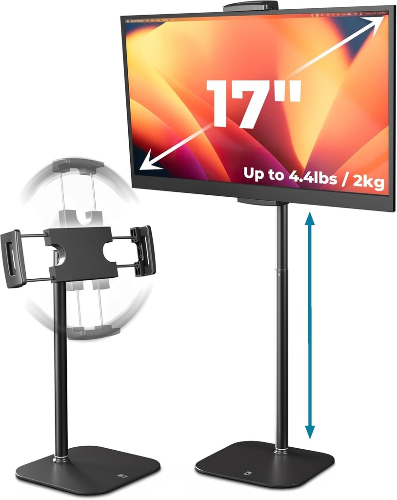 COOPER TabStand Height Adjustable iPad Stand for Desk, Heavy-Duty 7-17" Tablet Holder & Portable Monitor Stand | 4.4lb Holding Strength | iPad Holder for Pro, Air, Mini, Kindle (Night Black)