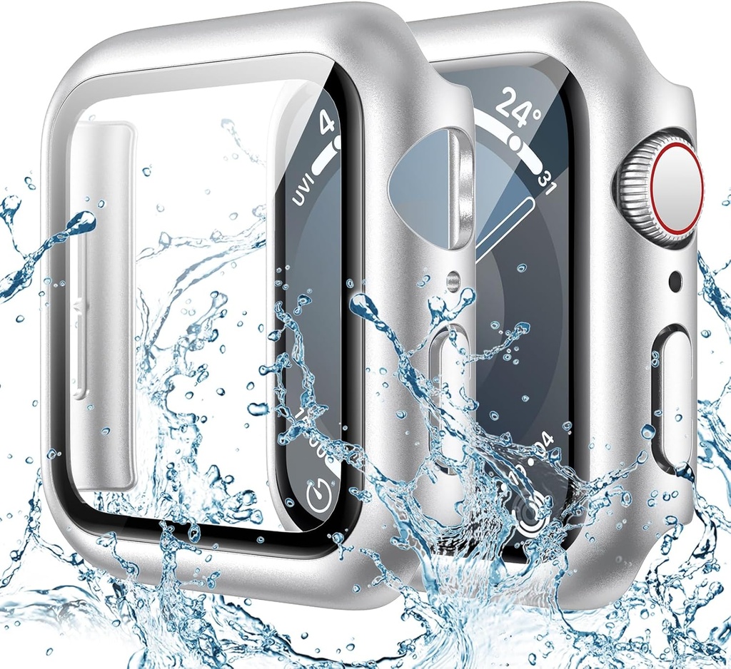 Goton Waterproof Screen Protector Case Compatible for Apple Watch Series 9/8/7 45mm, Hard Bumper with Tempered Glass for iWatch Cover 45 mm