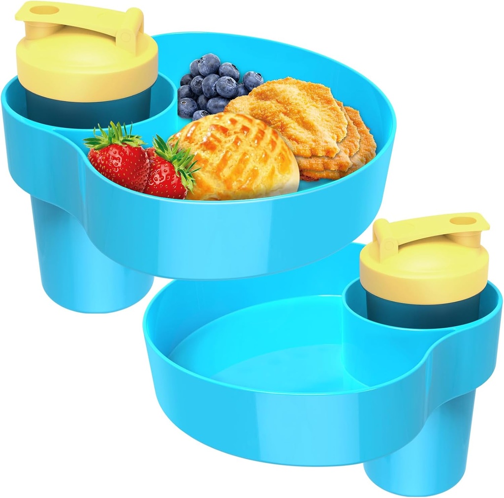 2PCS Kids Car Seat Snack Tray, Travel Tray for Kids Car Seat with Cup Holder, Toddlers Road Trip Essential Travel Snacks Food Plate Tray for Stroller and Safety Seats (Sky blue)