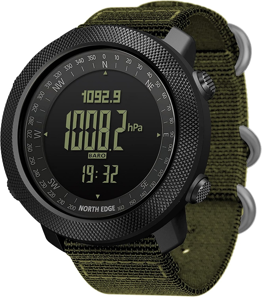 North Edge Apache Tactical Sports Watches for Men , Outdoor Survival Military Compass Rock Solid Digital Watches with Durable Band, Steps Tracker Pedometer Calories (Green)…