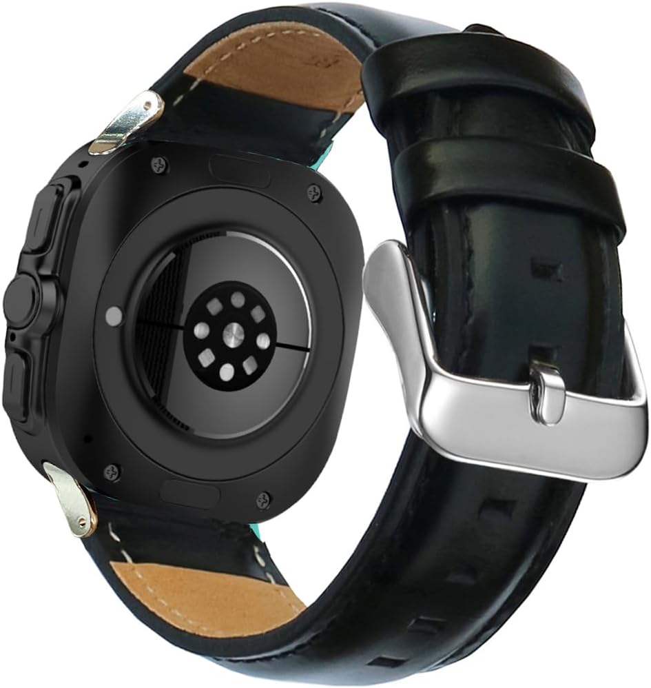Compatible Samsung Galaxy Watch 8/7 Ultra Bands 47mm 2025/2024 Men Women, No Gaps Quick Release Genuine Leather Replacement strap with Stainless Steel Buckle for Galaxy Watch Ultra Smartwatch Black
