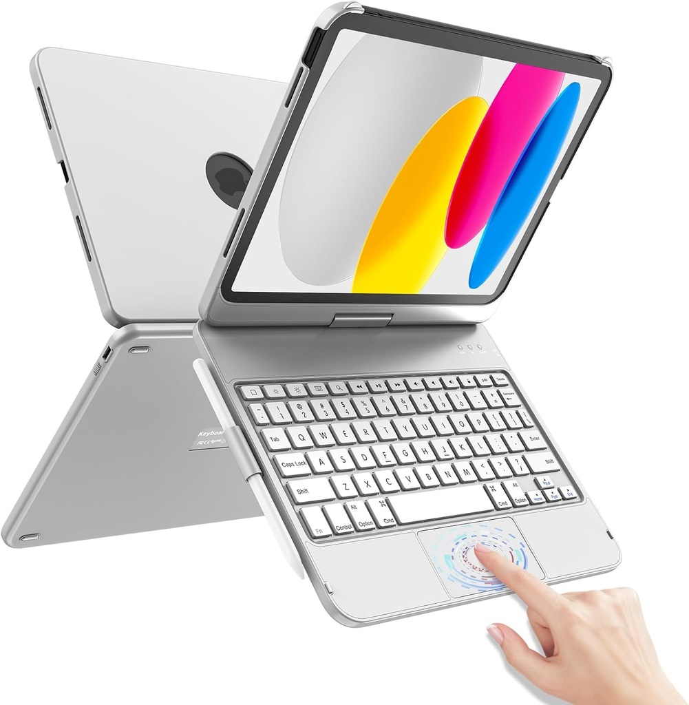 TaIYanG for iPad 10th Generation Case with Keyboard 10.9" 2022 & 11th (A16) 2025, Touch Trackpad Keyboard Case for 11/10th Generation-360° Rotate,Pencil Holder, Keyboard for iPad 10th Gen, Gray