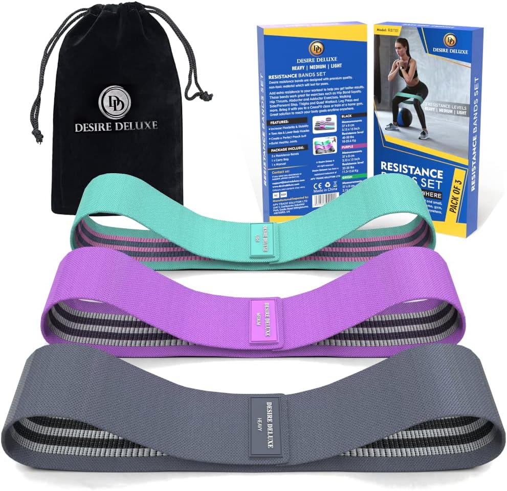 Desire Deluxe Resistance Band Exercise Workout Equipment Bands Set for Working Out Physical Therapy - Men & Women Elastic Stretch Booty Gym Equipment Accessories - Home, Fitness, Pilates, Yoga Pack 3