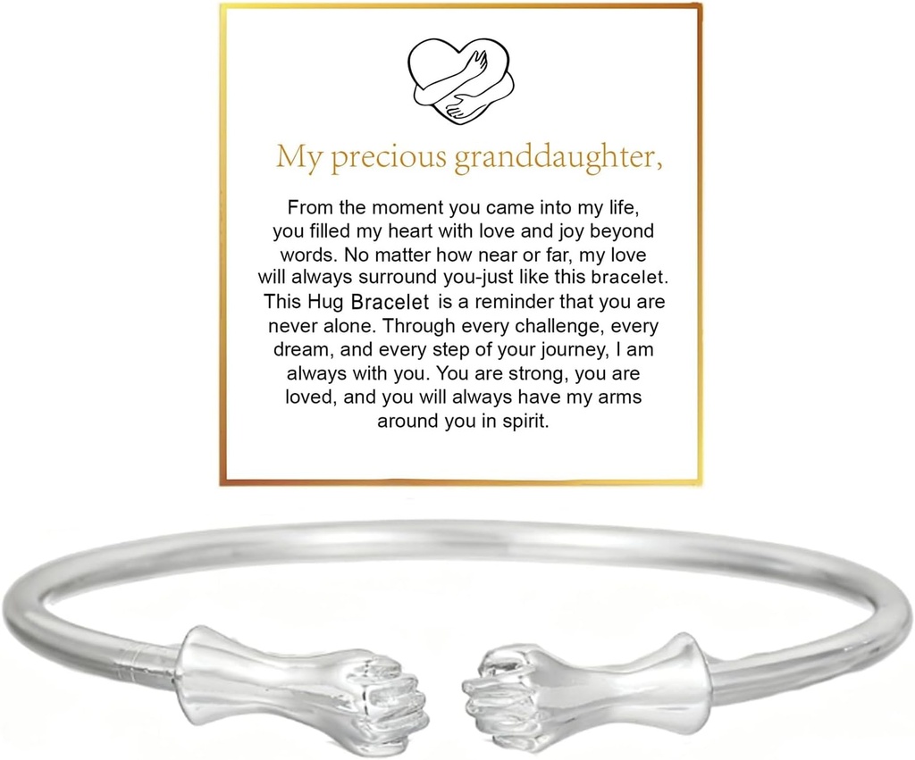 Hug Bracelet For Granddaughter, To My Granddaughter Bracelet Come to My Arm Hugging Cuff Bangle Adjustable Non Tarnish Jewelry Gift for Women