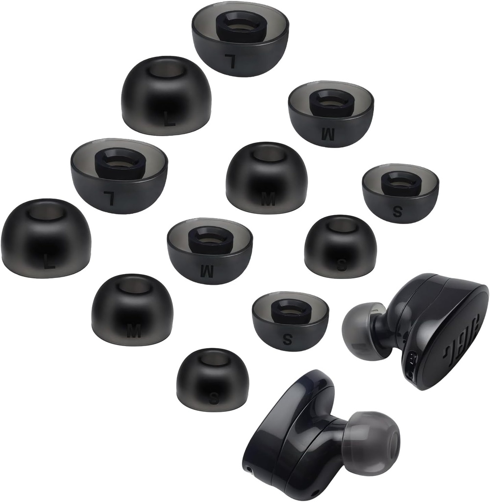 Replacement Ear Tips Compatible with JBL Tune Buds & Tune Buds 2, Soft Silicone Tips for JBL Tune Buds True Wireless Earbuds, 6 Pairs (S/M/L), Black