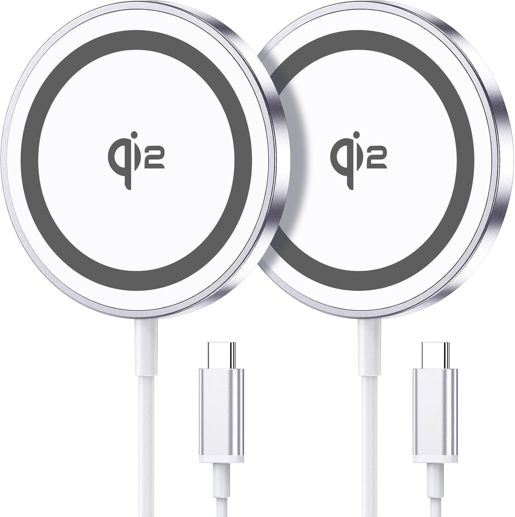 for Mag-Safe Charger 2 Pack,Qi2 Certified 15W Magnetic Wireless Charger Fast Charging Pad for iPhone 17 16 15 14 13 12&Airpods Pro 4 3 2&Samsung Galaxy S25&Pixel 10 Series,Strong Magnet,Ultra-Thin