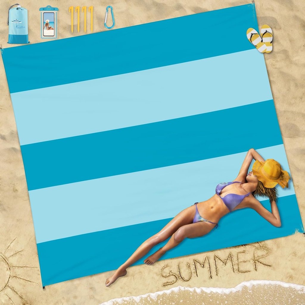 Beach Blanket Sandproof Waterproof 10'×9' 1-8 Adults Oversized,Compact Lightweight Durable Beach Mat for Travel Camping Hiking Picnic Blanket