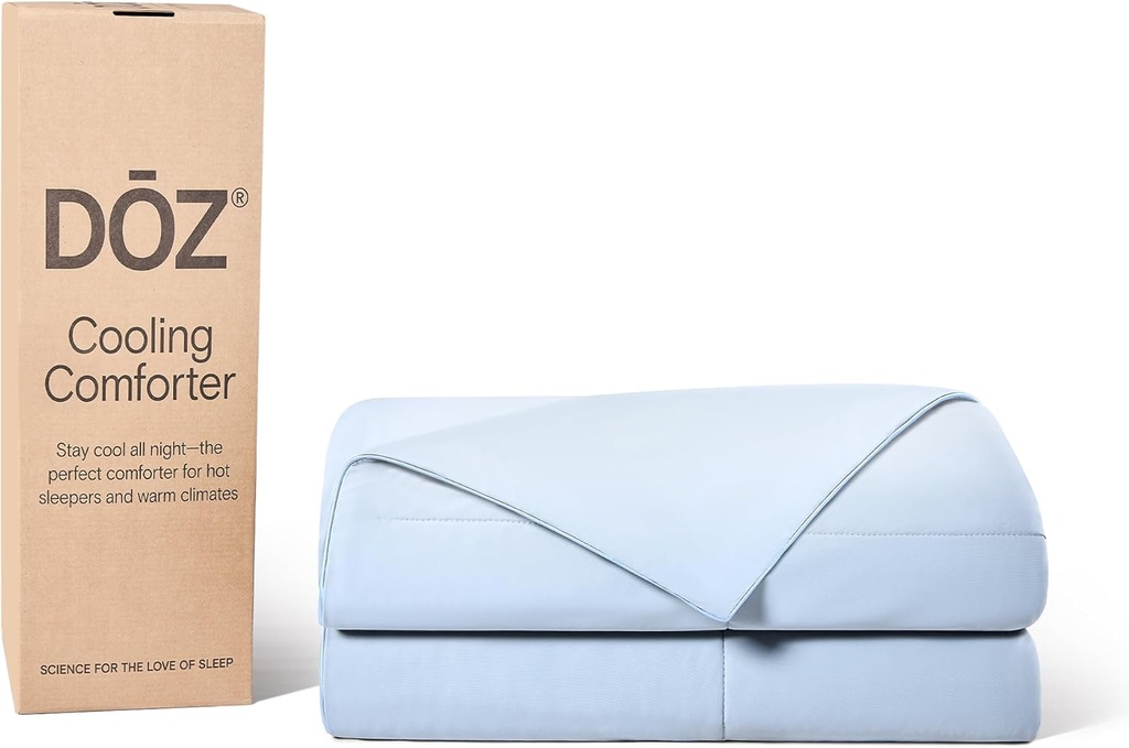 DOZ Lightweight Cooling Comforter, Cooling Blanket for Hot Sleepers and Night Sweats, Q-Max Over 0.4, Cool to The Touch Cover, Breathable, Soft, 90"x90", Glacier, Full/Queen