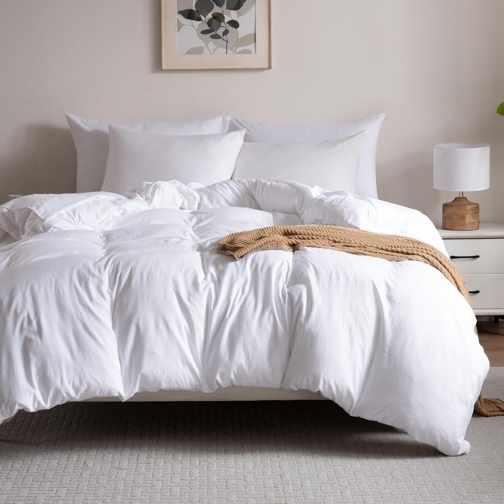 Super Soft White Duvet Cover Set King Size, 3 Piece Prewashed Microfiber Cotton-Like Bedding Set, Duvet Cover 104x90 Inches with Button Closure, 2 Pillow Shams for All Seasons,Comforter Not Included