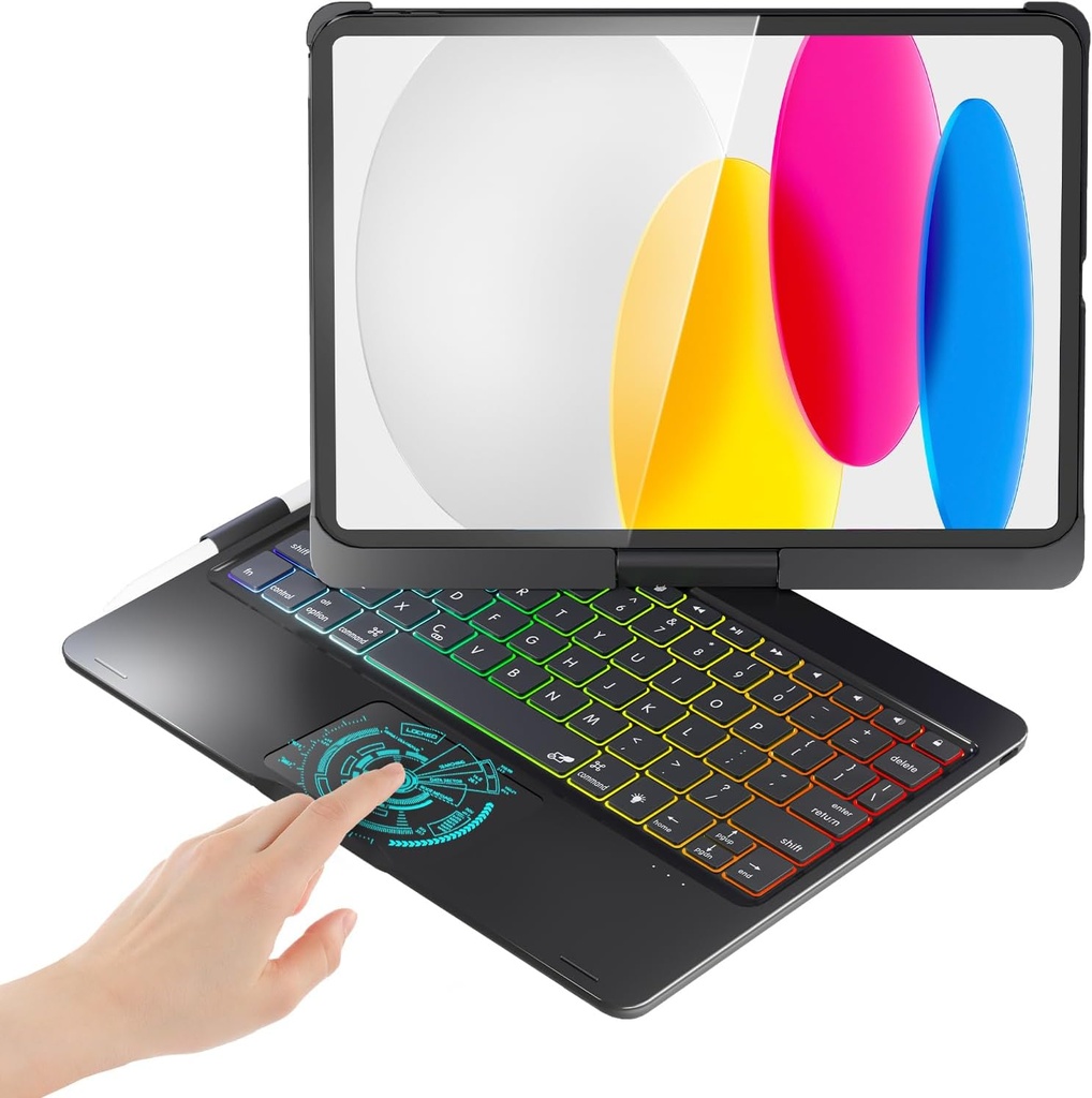 BABG TouchPad Keyboard Case for iPad 10th Generation&iPad 11th(A16,2025),iPad Air 11（M3,M2/iPad Pro 11 inch Keyboard&iPad Air 5th/Air 4th Keyboard, 360°Swivel,7 Use Modes,Rainbow Backlight- Black
