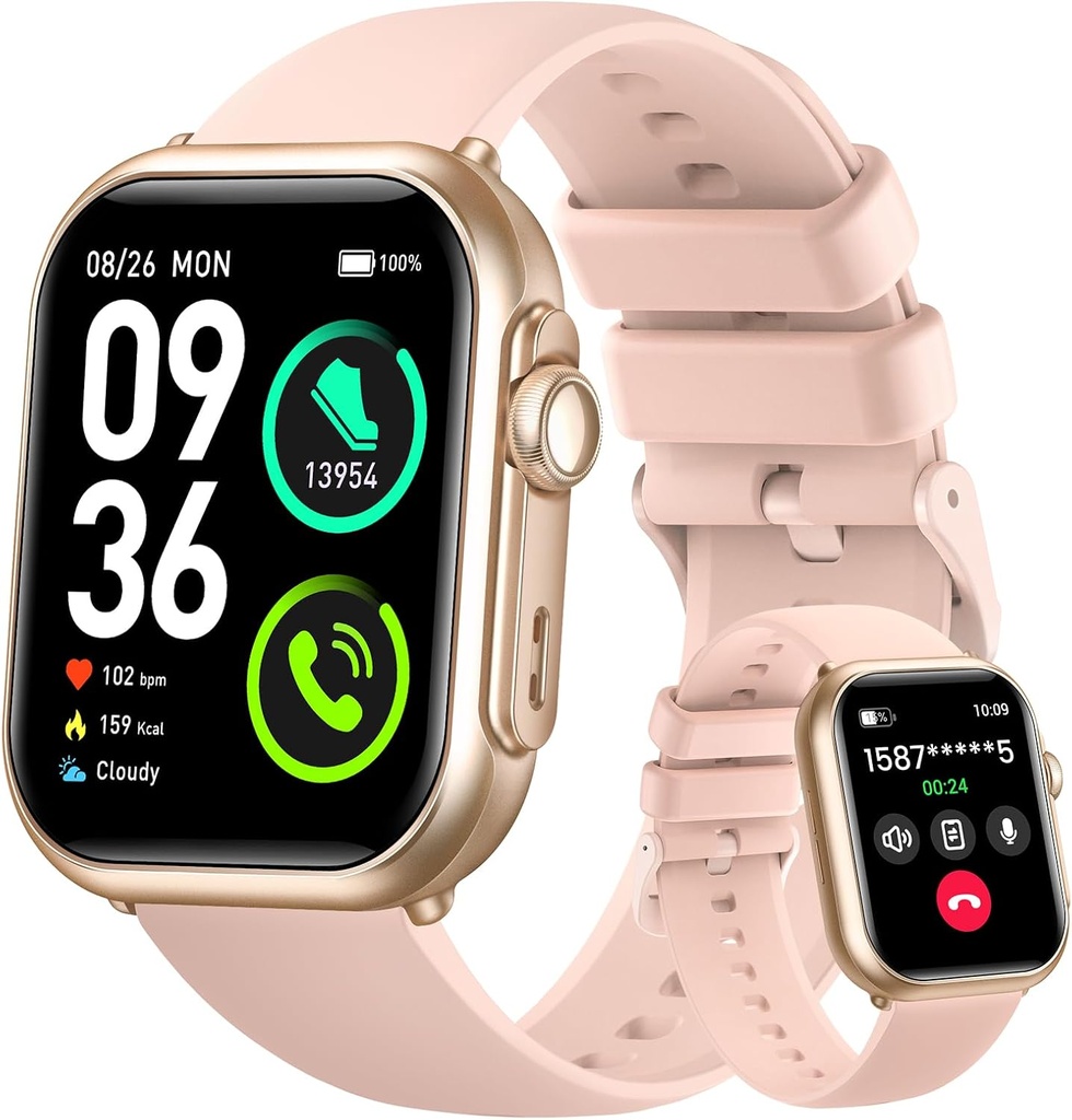 Health & Fitness Trackers for Women Men: 100 Day Battery Life Activity Tracker with Answer/Make Call Blood Pressure SpO2 Sleep Heart Rate Monitor 120+ Sports 5ATM Smart Watch for iPhone Android Pink