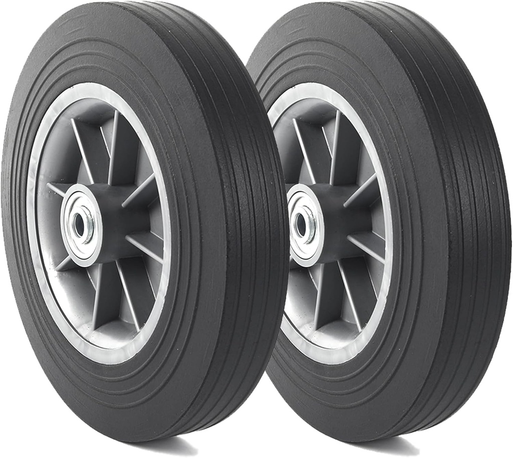 AR-PRO (2-Pack 10'' x 2'' Flat Free Solid Rubber Tire and Wheel, 3/4" & 5/8" & 1/2" Axles Bore Hole with 2.23" Offset Hub, Replacement 10 Inche Wheel for Dolly Hand Trucks and Wheelbarrows