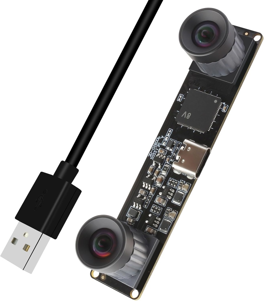 High Speed 210fps USB Camera with Global Shutter 800P Synchronization Dual Lens Monochrome B/W Camera Plug and Play for 3D Printing PC Lightburn QR Code Scanning VR and Face Recognition