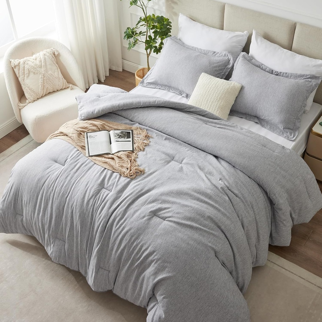 CozyLux Twin/Twin XL Comforter Set Dorm Bedding, 2 Pieces Light Grey Twin Extra Long Soft Luxury Cationic Dyeing Comforter for College, Light Gray Breathable Bed Set with 1 Comforter and 1 Pillow Sham