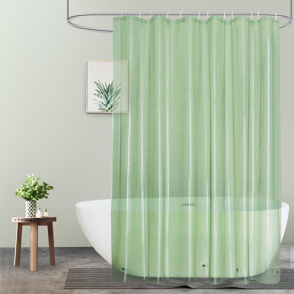 UFRIDAY Green Clear 72 x 84 Shower Curtain Liner,Extra Long Clear Shower Curtain Liner 84 inches Long,12 Rust Resistant Metal Grommets, 5 Weighted Magnet Hem