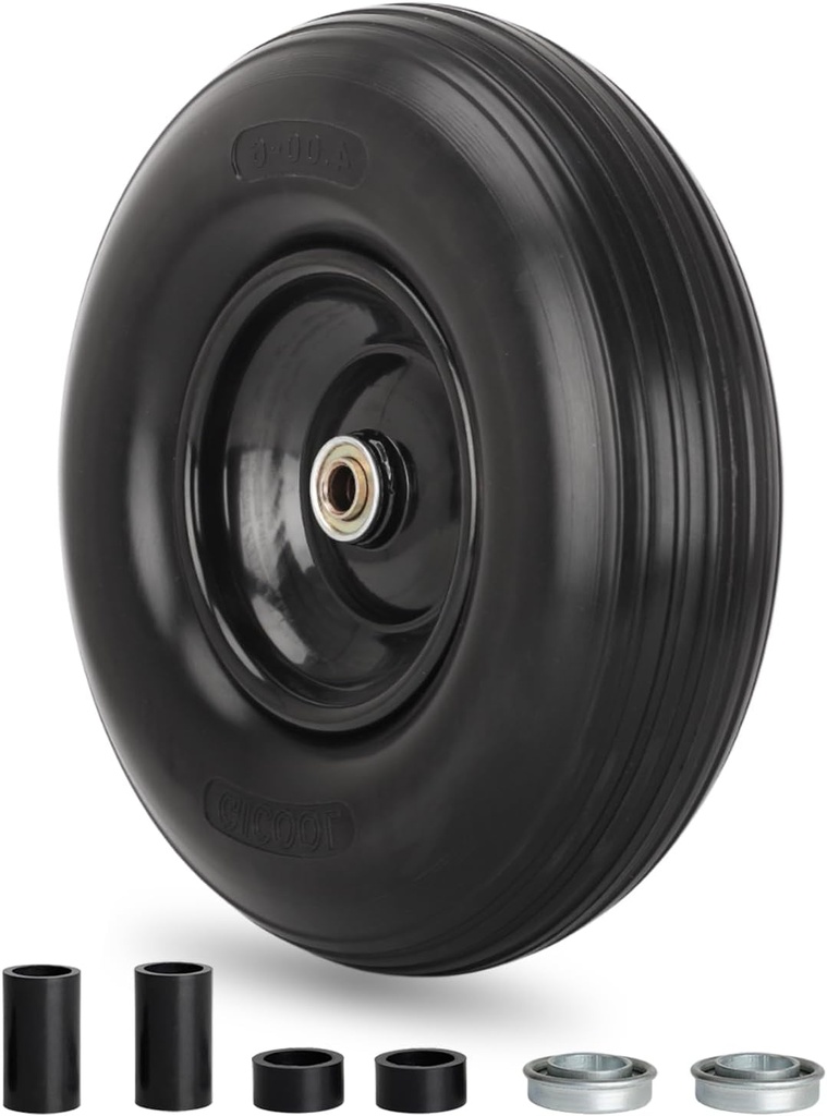 13" Wheelbarrow Tire, 4.00-6 Flat-free Solid Tire and Wheel, with 5/8" or 3/4" Bearings, 1.75" Centered Hub for Wheelbarrow/Wagon/Trolley/Garden Scooter Cart