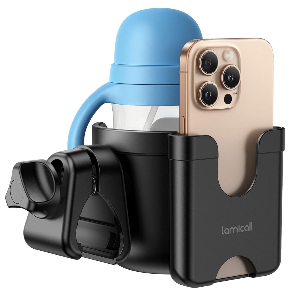 Stroller Cup Holder with Phone Holder - [2025 Upgrade] [ 2-in-1] Walker Cup Holder, Wheelchair, Stroller Accessories, Phone Holder for Uppababy, Doona, Nuna, Jogger, Britax, Bugaboo, Bike, Scooter