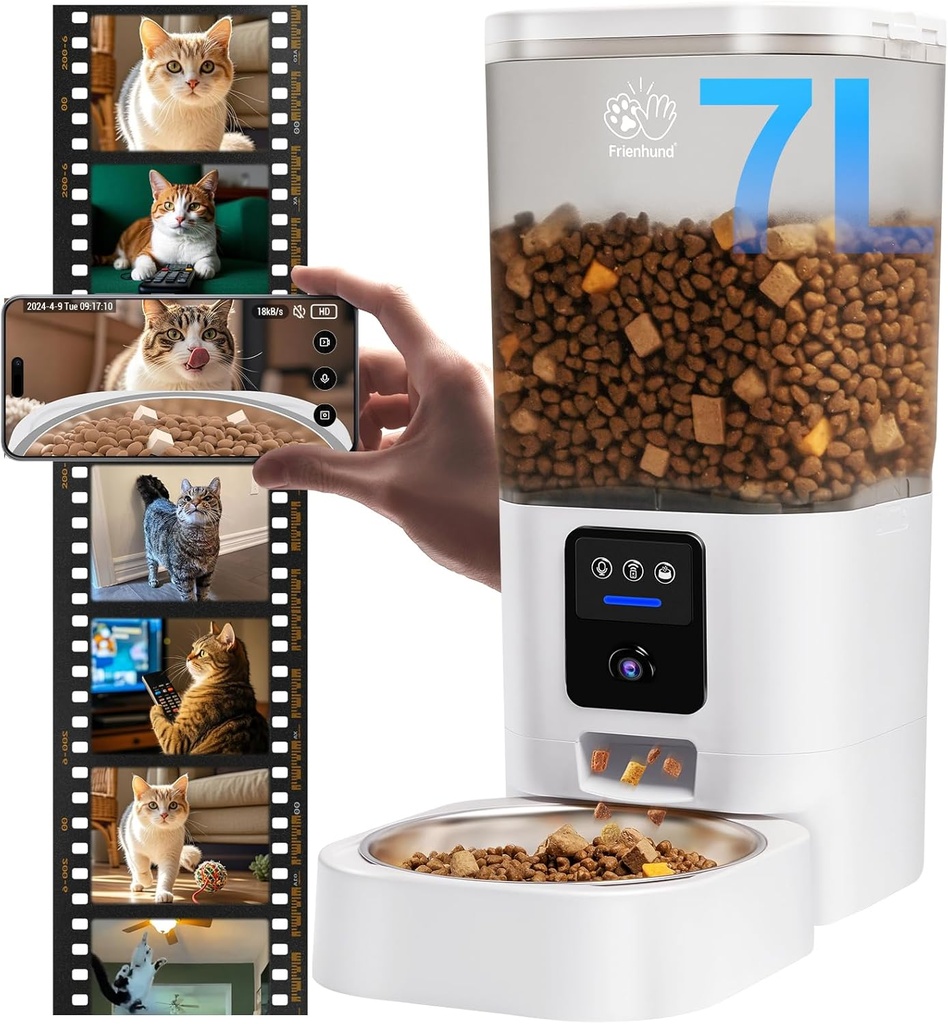 Automatic Cat Feeder with 2K Camera: 5G WiFi Automatic Dog Feeder with Night Vision, Auto Cat Food Dispenser with 7L Large Pet Food Storage Container for Multiple Pet,Detachable for Easy Clean -29 Cup