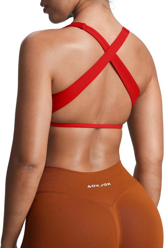 Aoxjox Women's Workout Sports Bras Square Neck Emma Cross Back Fitness Training Gym Bra Yoga Crop Tank
