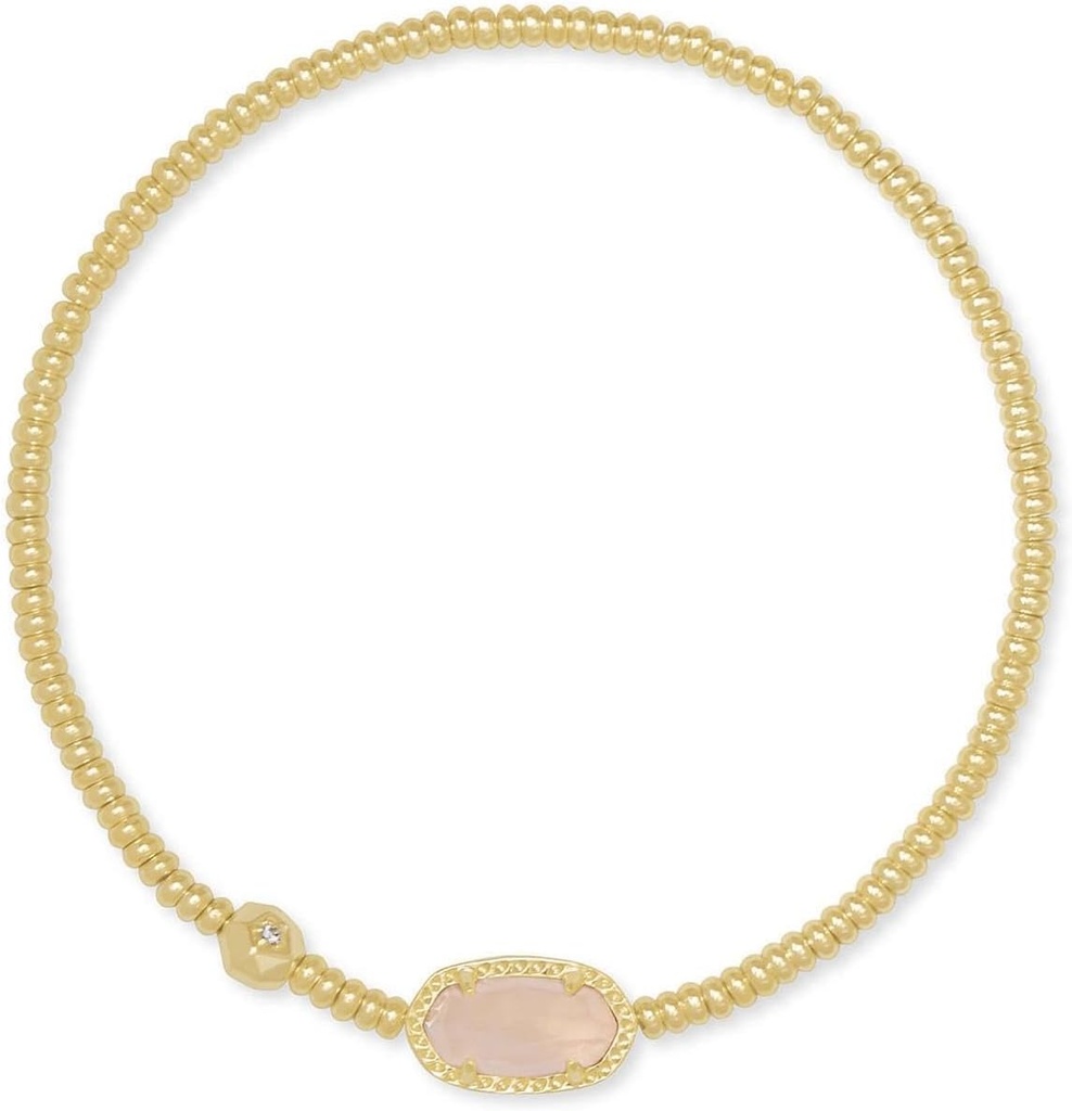Stretch Beaded Bracelets for Women, Silver Plated Dainty Elastic Bracelet with White Oval Accent