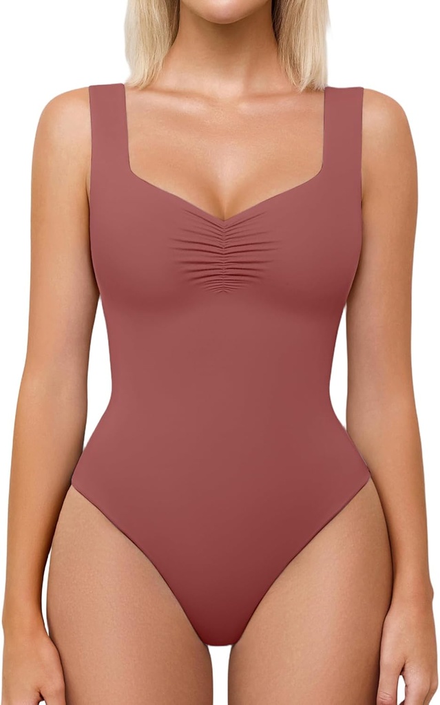 Avidlove Bodysuits for Women Sweetheart Neck Ruched Body Suit Seamless Double Lined Tank Top Slimming