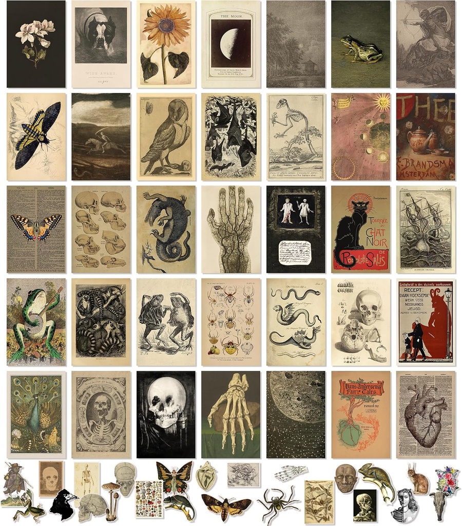97 Decor Vintage Posters for Room Aesthetic - 35pcs Vintage Art Wall Collage Kit, Cottage Core Room Decor, Earthy Forest Animal Wall Art Prints, Cottagecore Posters Nature Decor for Bedroom (4"x6")