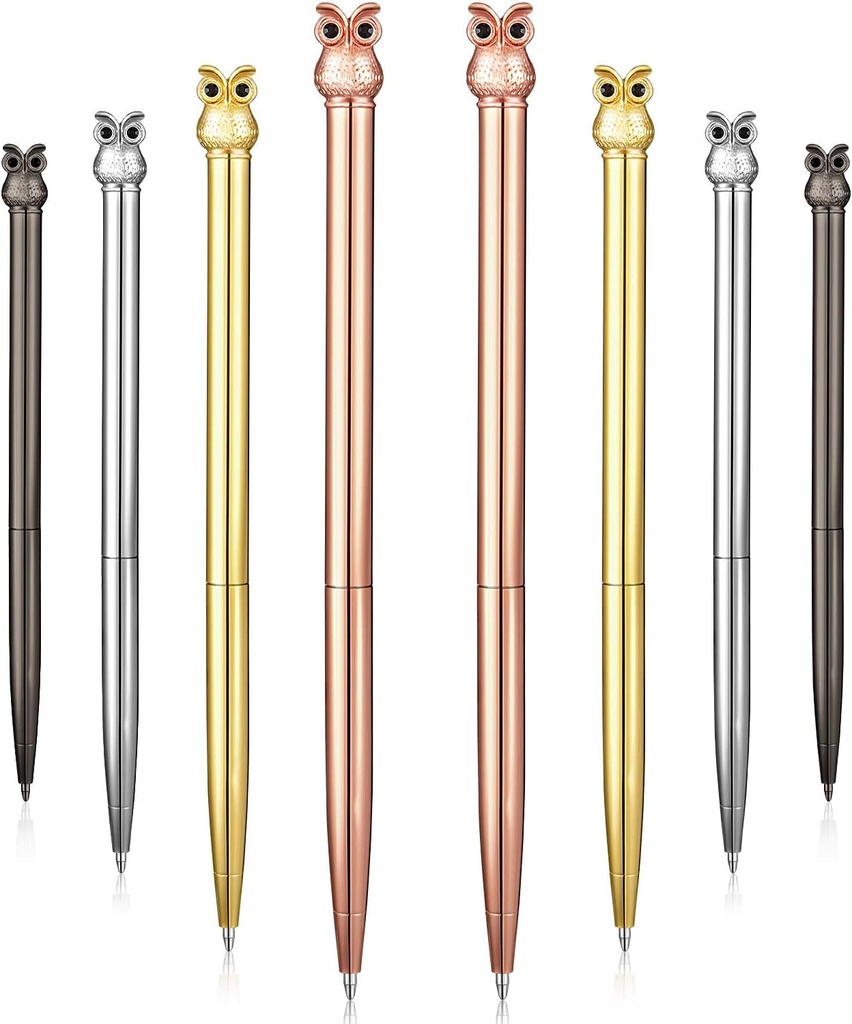 Outus 8 Pieces Owl Metal Ballpoint Pens, School Stationery Office Supplies, Cute Easter Supplies, Black Ink (4 Colors)