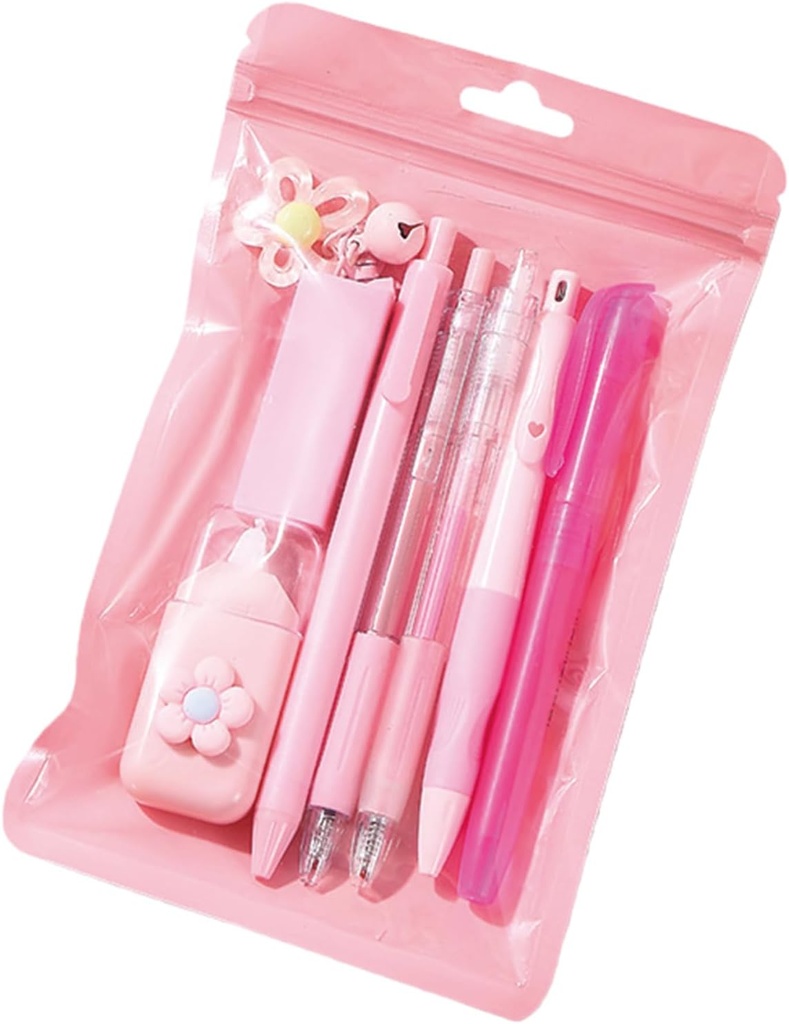 8 Pcs Cute Pink Stationery Set for Girls Boys Kids Women Back to School Supplies Office Supplies Kawaii Candy Colors Stationery Gift (Pink)