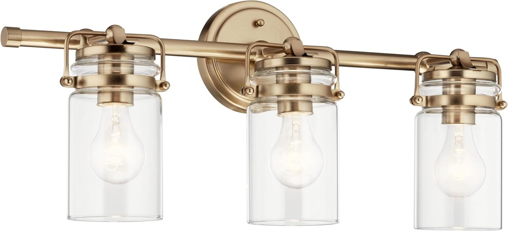Kichler, Brinley 24" 3 Light Vanity Light with Clear Glass in Champagne Bronze for Bathroom and Powder Room, (24" W x 10.25" H), 45689CPZ