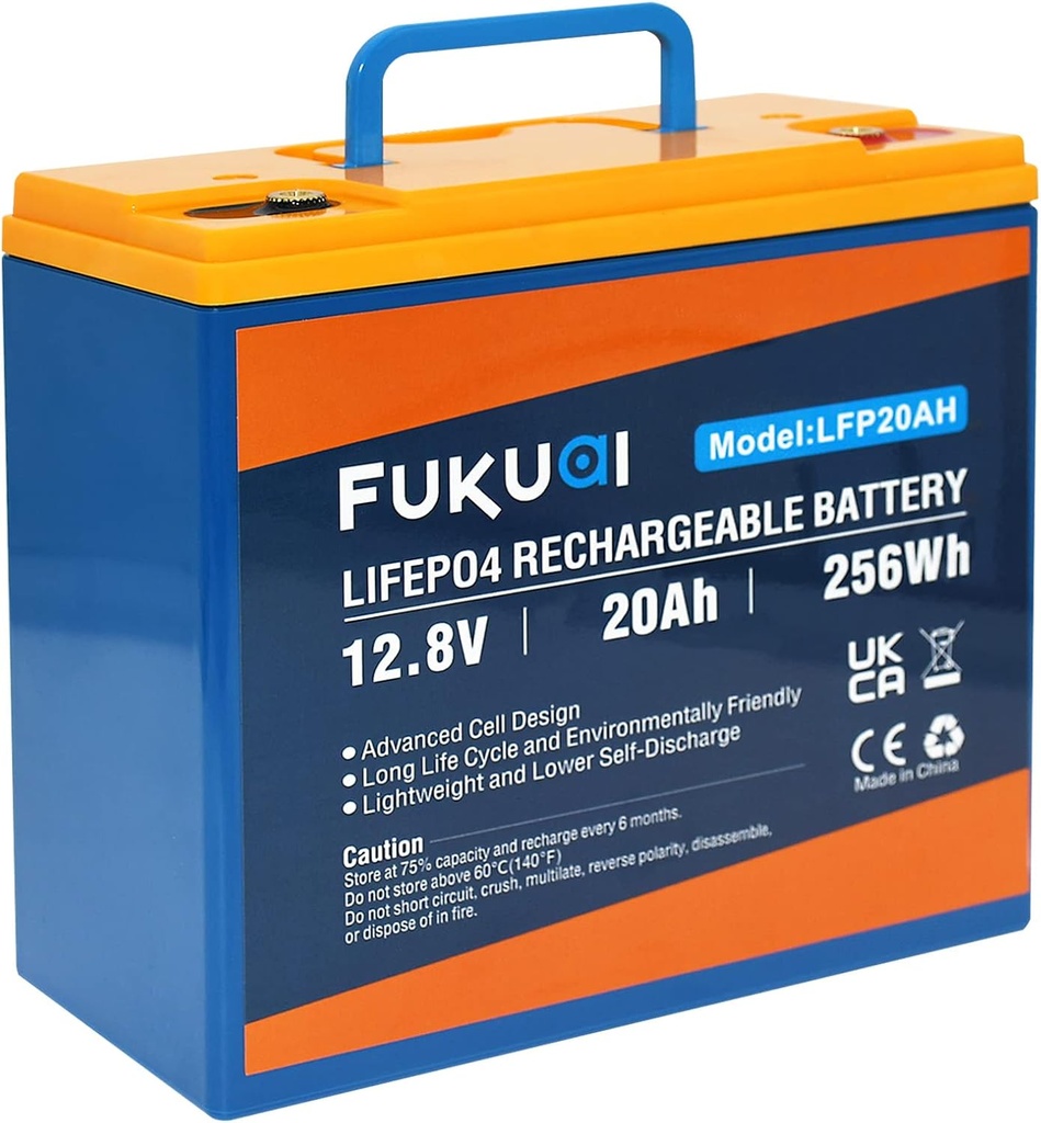 12V 20Ah LiFePO4 Lithium Battery, 2000+ Deep Cycles Rechargeable Battery for Solar, E-Scooters,Camping,Off-Grid Applications,Built-in 20A BMS