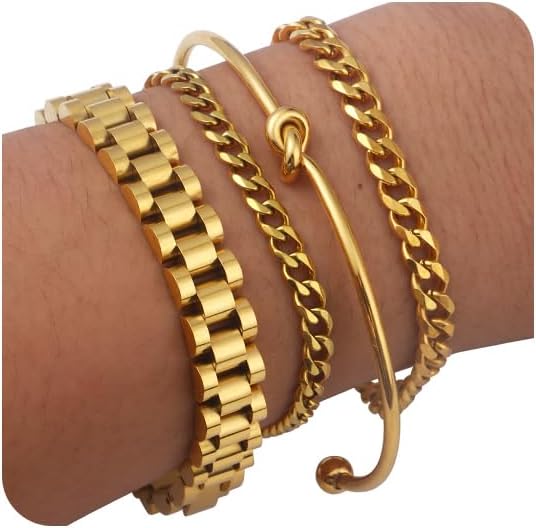 Giovanchi Gold Bracelets for Women, 14K Gold Plated Chunky Cuff Bracelet Gold Bangles Bracelet for Women Trendy Beaded Bracelet Stack Jewelry Gifts