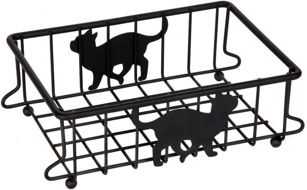 Lily's Home Cat-Themed Wire Basket, Kitchen and Desk Organizer, Cute Caddy for Cat Lovers for Kitchen, Pantry, Cabinet, Bathroom and Office (Small)