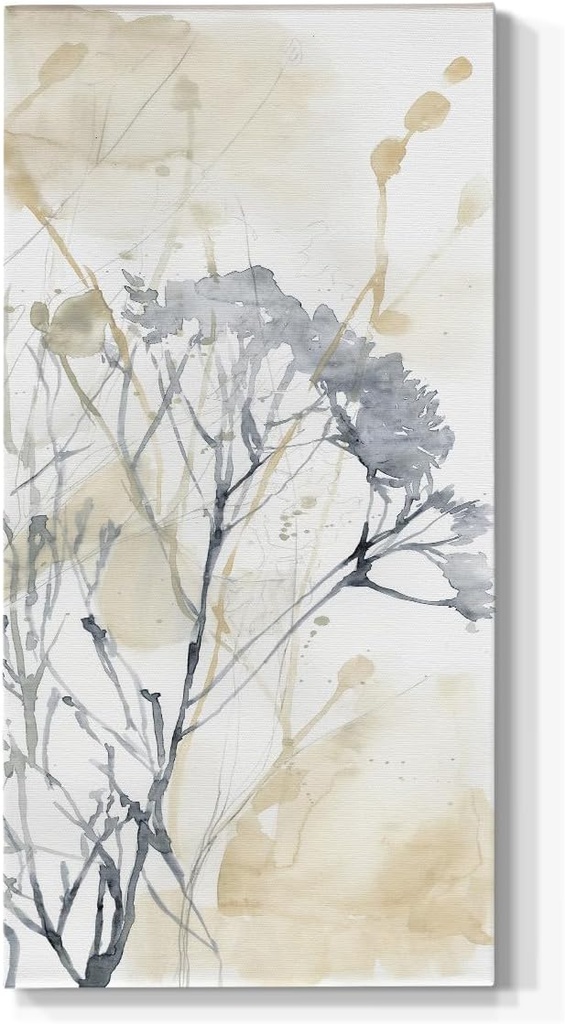 Renditions Gallery Canvas Botanical Art Prints for Living Room Misty Wildflower with Stem Abstract Nature Wall Hanging Decorations for Kitchen Office Home - 12"X24" LT521