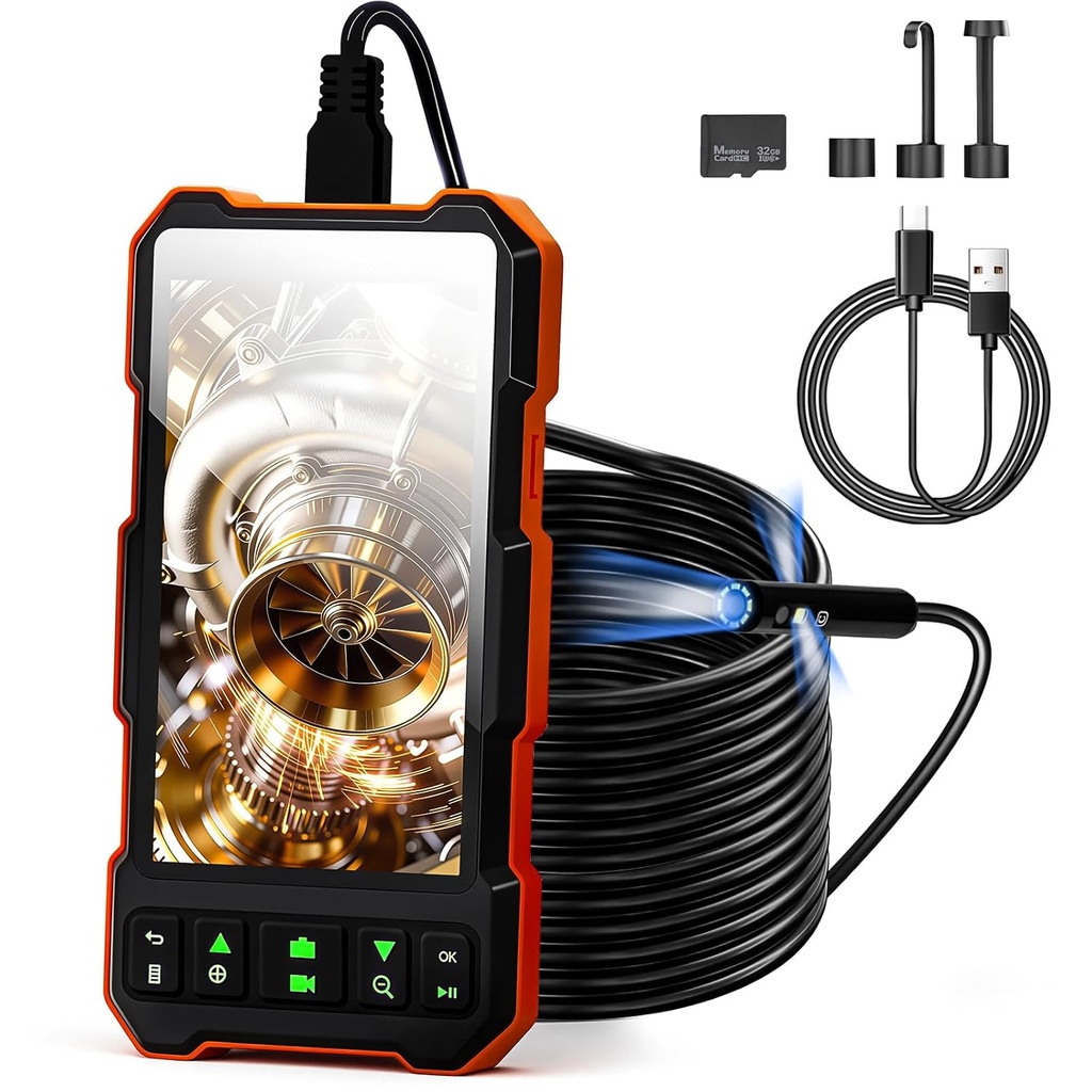 Epicmate Sewer Camera 50ft-Endoscope Camera with Light,5" IPS Triple Lens Industrial Borescope 1080P Snake Drain Camera with Lights,IP67 Waterproof Plumbing Pipe Auto Wall Inspection Camera(32G Card)